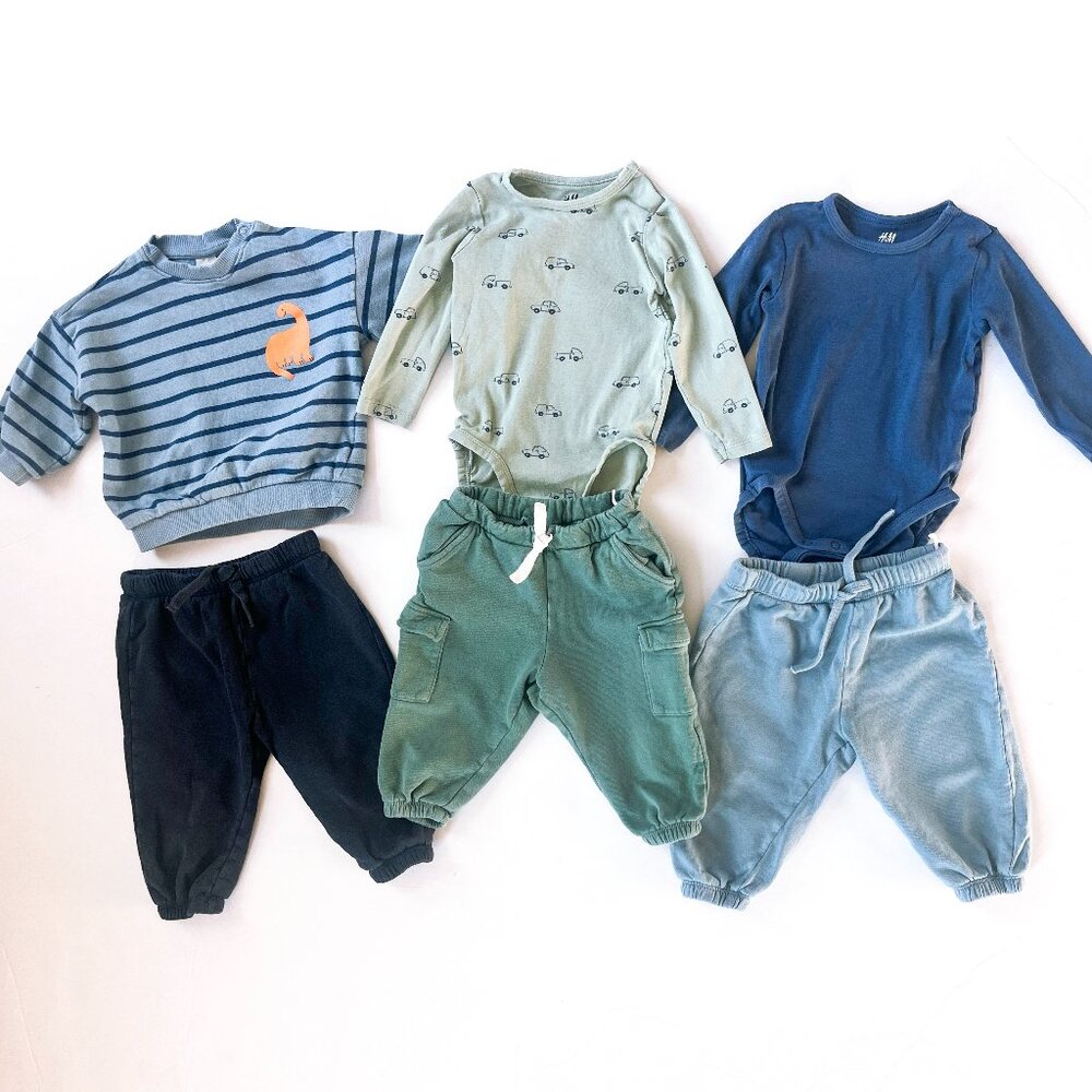 H&M 6 Piece Bundle, Green/Blue, 9 months
